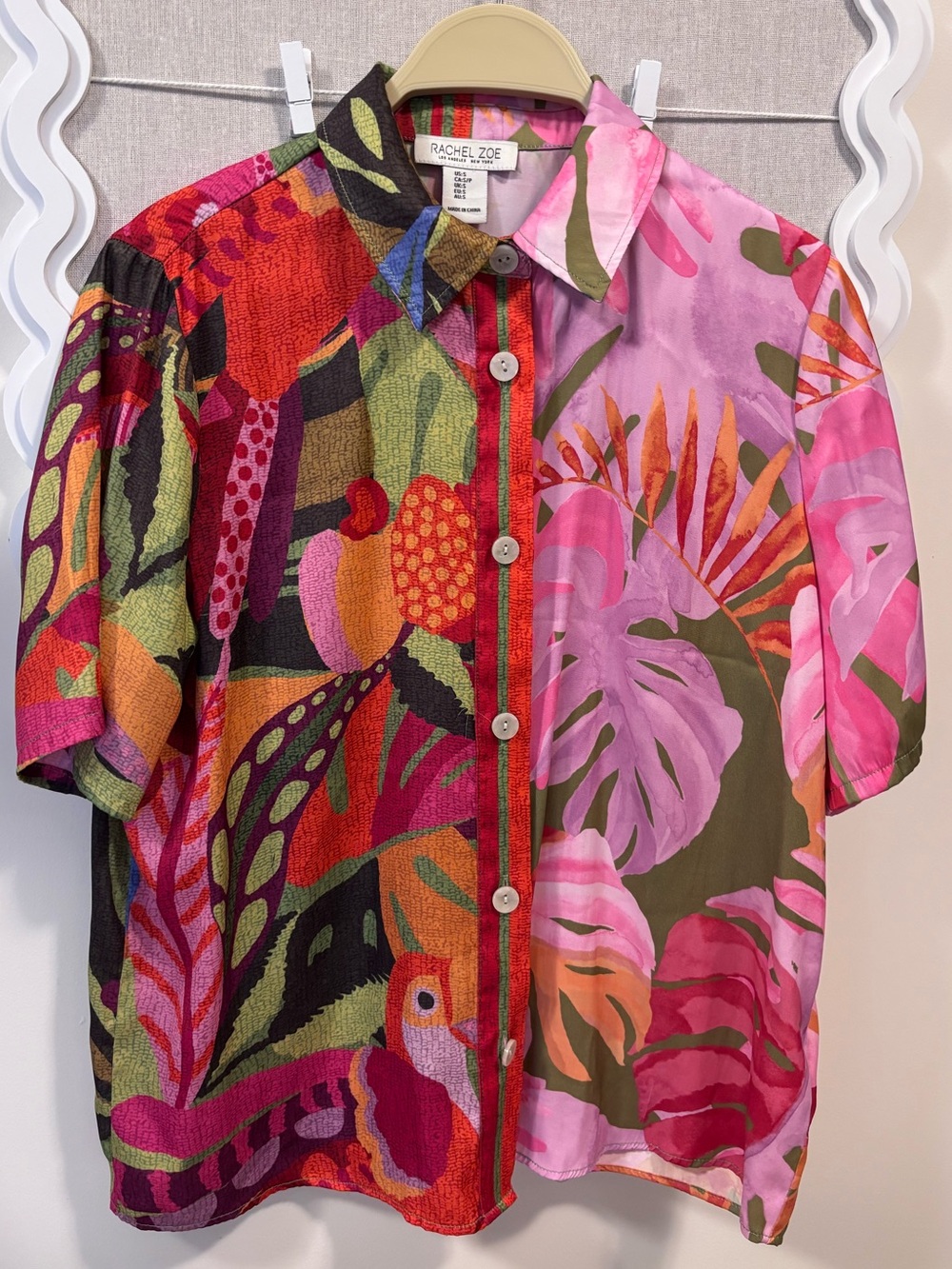 RACHEL ZOE BLOUSE Short Sleeve fun FLORAL PRINT Size S button down with collar